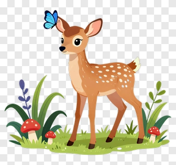 Cartoon Deer With Butterfly In A Forest Setting PNG