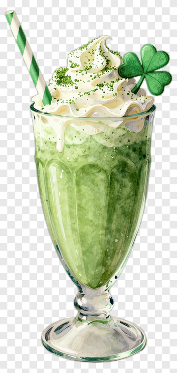 Green Milkshake With Whipped Cream And Clover PNG