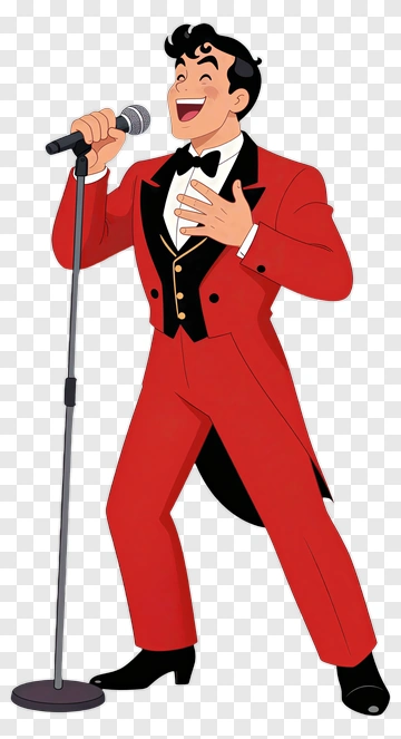 Cartoon Singer In A Red Suit Holding A Microphone PNG