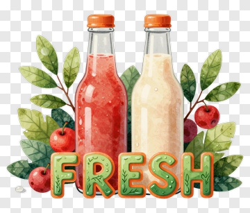 Fresh Fruit Juice Bottles With Leaves PNG