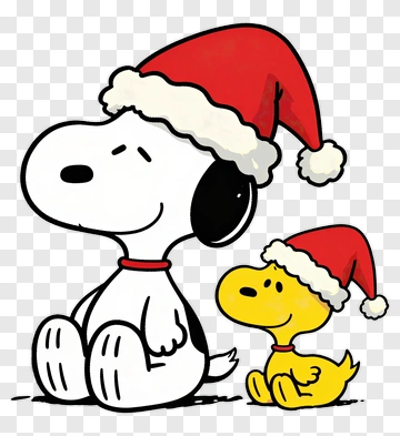 Cartoon Dog And Bird Wearing Santa Hats PNG