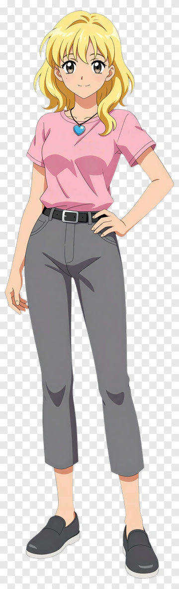 Anime Girl In Pink Shirt And Gray Pants PNG