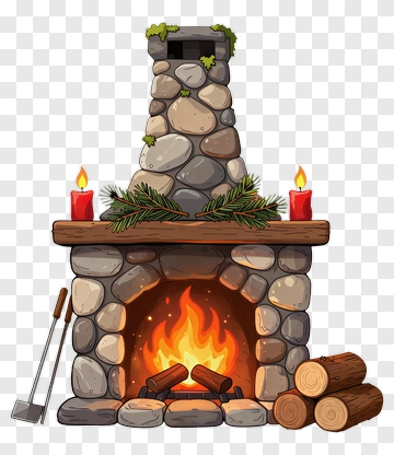 Cartoon Stone Fireplace With Firewood PNG
