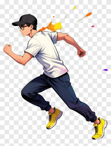 Cartoon Runner In Yellow Sneakers PNG