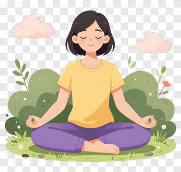Cartoon Woman Meditating In A Garden PNG