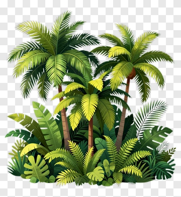 Tropical Palm Trees And Lush Green Foliage PNG