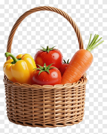 Vegetable Basket With Carrot, Tomatoes, And Bell Pepper PNG