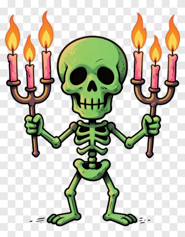 Cartoon Skeleton Holding Candles PNG