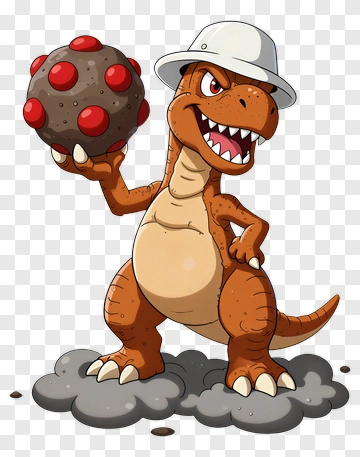 Cartoon Dinosaur Holding A Rock PNG