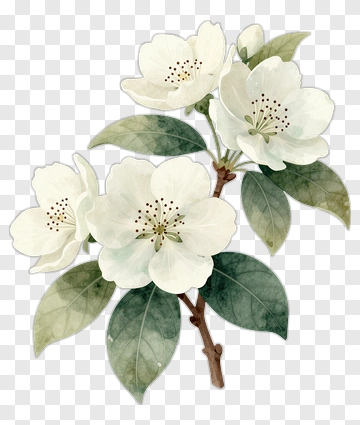 Watercolor White Flower Branch PNG