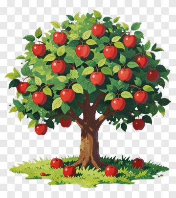 Colorful Apple Tree With Red Apples PNG