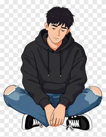 Sad Young Man Sitting On The Ground PNG