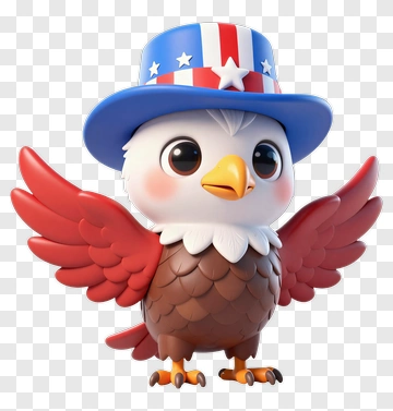 Cartoon Eagle Wearing A Patriotic Hat PNG