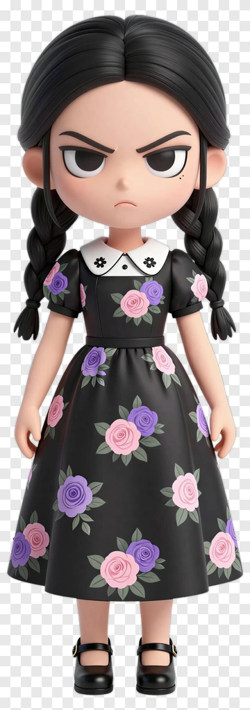 Cartoon Girl In Floral Dress PNG