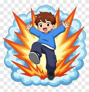 Cartoon Boy Jumping With Explosion Background PNG