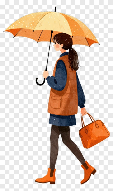 Woman Walking With An Umbrella PNG