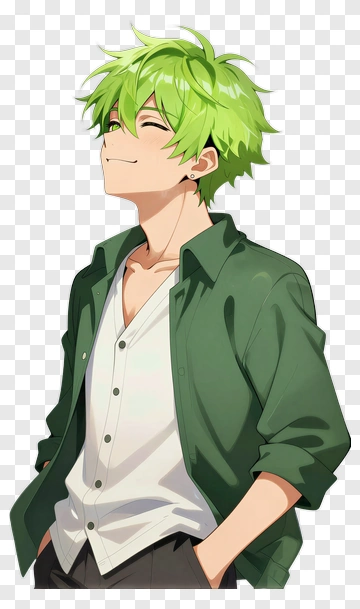 Smiling Young Man With Green Hair PNG