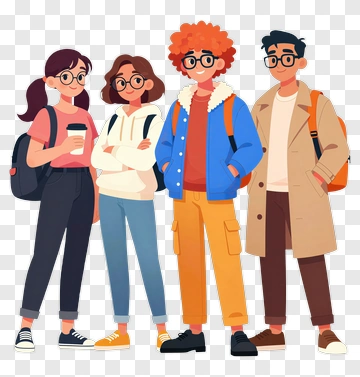 Cartoon Group Of Students In Casual Clothing PNG