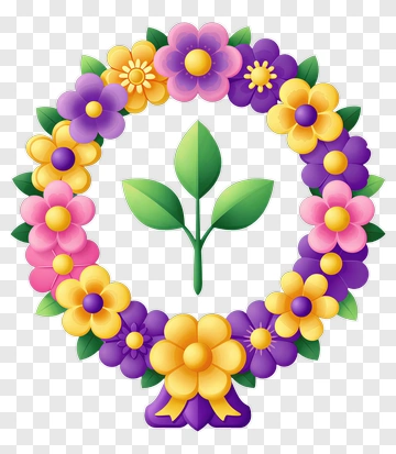 Colorful Floral Wreath With Green Leaves PNG