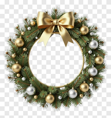 Christmas Wreath With Gold And Silver Ornaments PNG