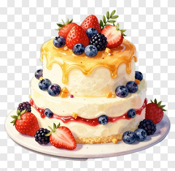 Layered Cake With Berries And Drizzle PNG