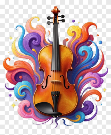 Colorful Violin With Swirling Patterns PNG