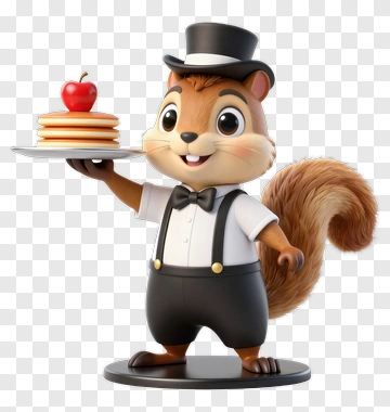 3D Squirrel Holding A Plate Of Pancakes PNG