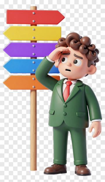 Confused Businessman At A Direction Sign PNG