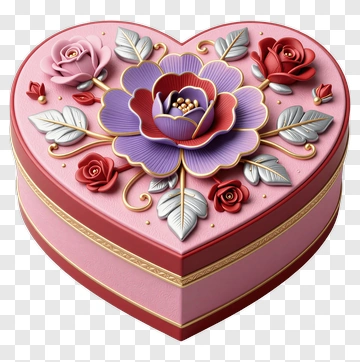 Decorative Heart-Shaped Gift Box With Flowers PNG