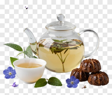 Tea Pot With Herbal Tea And Cookies PNG