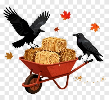 Crows With A Wheelbarrow Of Hay Bales PNG