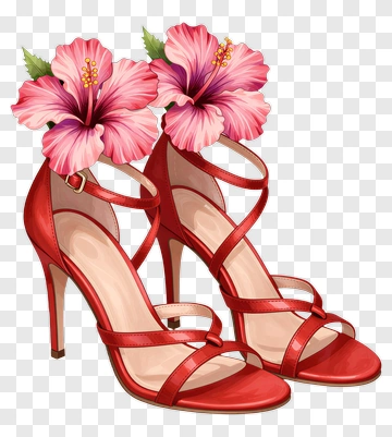 Red High Heels With Hibiscus Flowers PNG