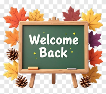 Welcome Back Chalkboard With Autumn Leaves PNG