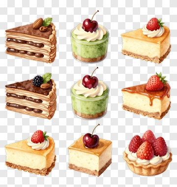 Dessert Collection Of Cakes And Tarts PNG