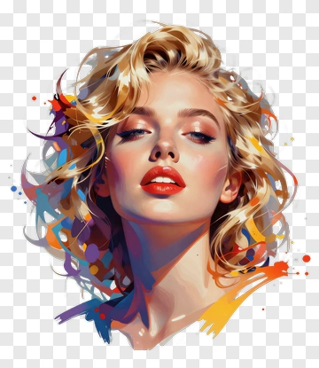 Stylized Portrait Of A Woman With Colorful Accents PNG