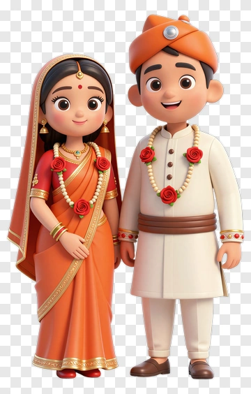Cartoon Couple In Traditional Indian Attire PNG
