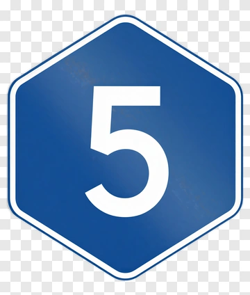 Blue Hexagon Number 5 Sign PNG