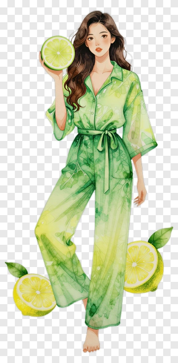 Woman Holding A Lime In A Green Outfit PNG