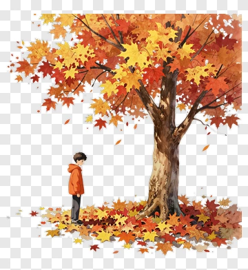 Boy Standing Under An Autumn Tree PNG