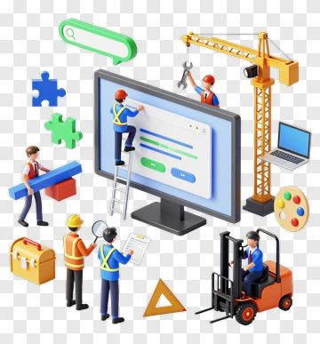 3D Construction Team Working On A Computer Interface PNG