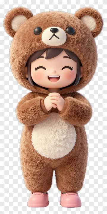 Cartoon Girl In Bear Costume Smiling PNG