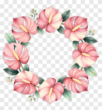 Floral Wreath With Pink Hibiscus Flowers PNG