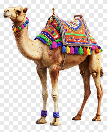 Decorative Camel With Colorful Saddle PNG