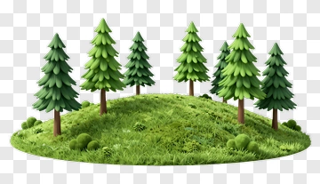 3D Pine Trees On A Green Hill PNG