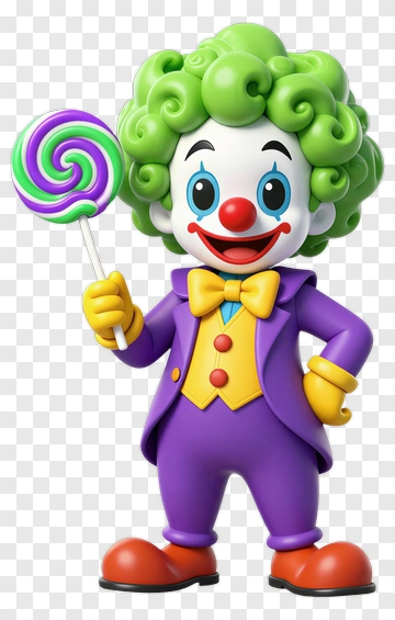 Cartoon Clown Holding A Lollipop PNG