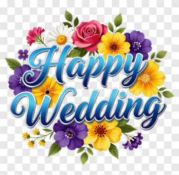 Happy Wedding Floral Arrangement PNG
