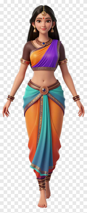 Colorful Woman In Traditional Indian Attire PNG