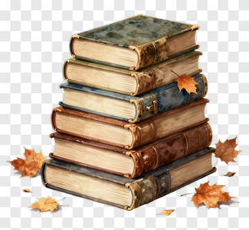 Stack Of Vintage Books With Autumn Leaves PNG