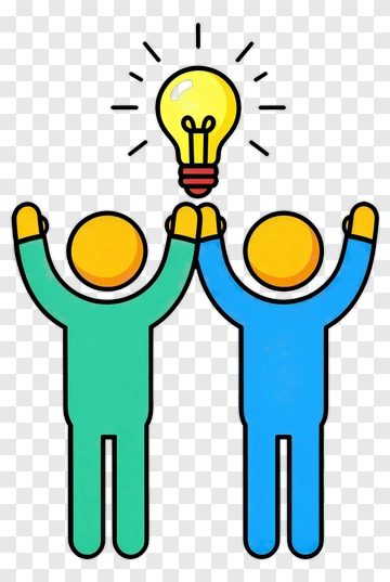 Two People Celebrating An Idea With A Light Bulb PNG