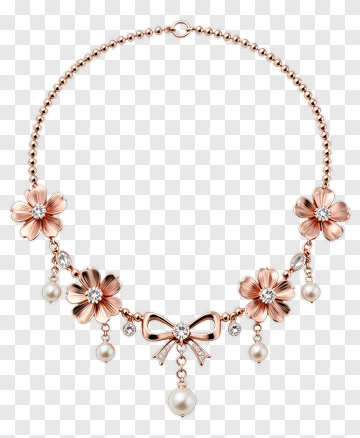 Rose Gold Flower Necklace With Pearls PNG